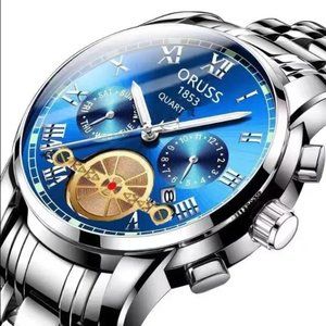 Oruss Quartz Watch round Pointer Glass Calendar Business Watch Men